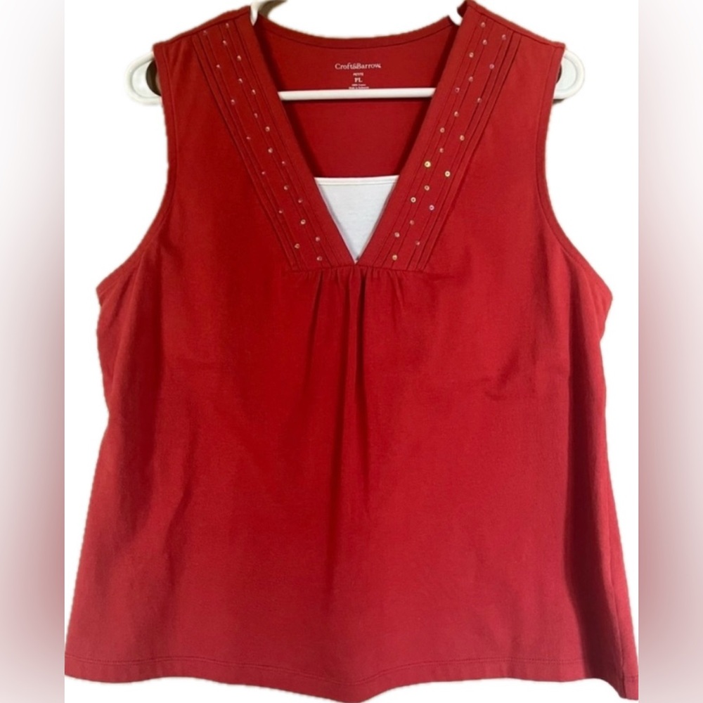 Croft & Barrow Red V-Neck Embellished Tank Top. Excellent condition. Size LP